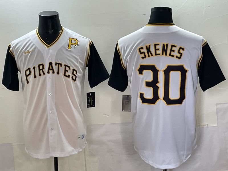 Men 2025 Pittsburgh Pirates #30 Skenes White Throwback Game Nike MLB Jersey style 015